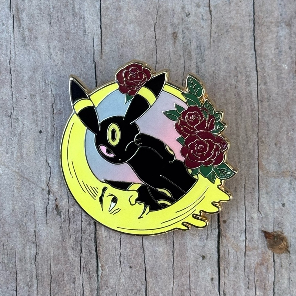Pokemon Umbreon Enamel Pin Brooch with Moon Rose Design